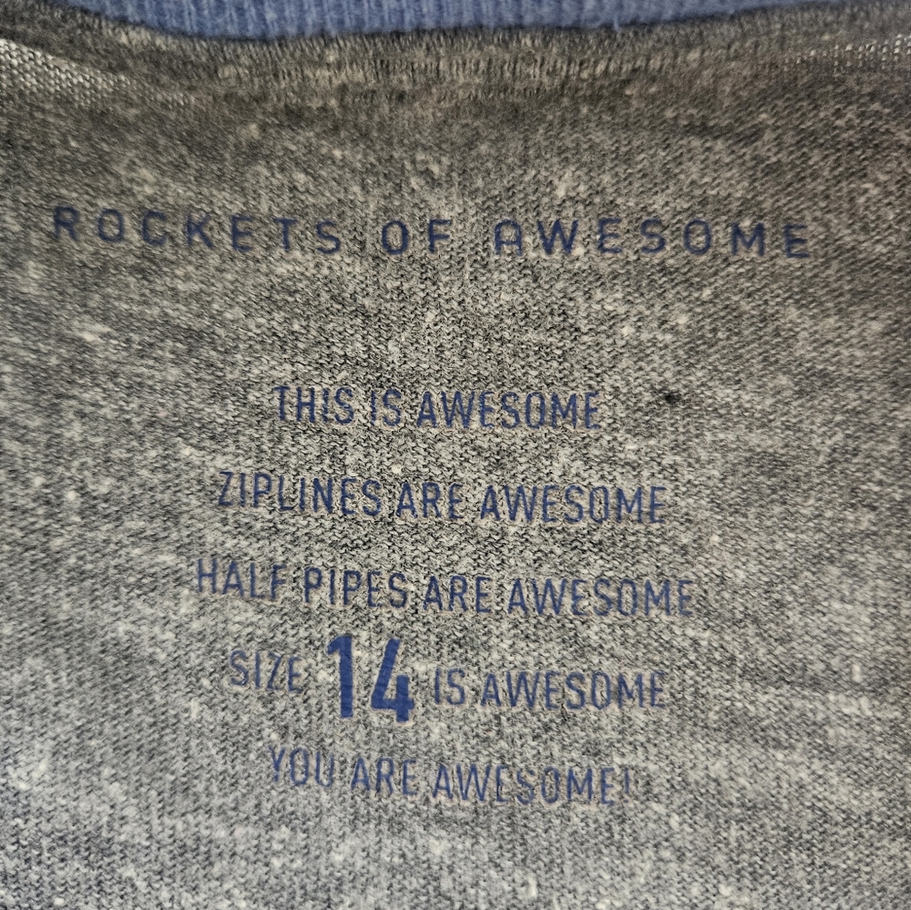 🖤3/$15 Gray and Blue Kids T-Shirt, Size 14 - Picture 4 of 6